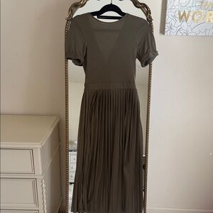 ASOS Olive Midi Dress with Pleated Skirt
